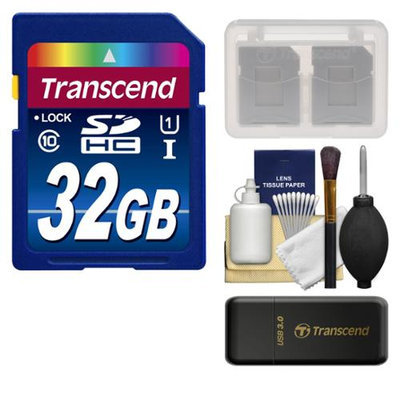 Transcend 32GB SecureDigital (SDHC) 300x UHS-1 Class 10 Memory Card with 3.0 Card Reader + Card Case + Cleaning Kit