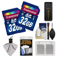 Transcend 32GB SecureDigital (SDHC) 300x UHS-1 Class 10 Memory Card (2 PACK) with 3.0 Card Reader + Card Case + Cleaning & Accessory Kit