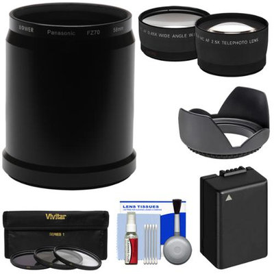 Bower AFZ70P58 Conversion Adapter Tube for Panasonic Lumix DMC-FZ70 Camera (58mm) with 2.5x Tele & .45x Wide Lenses + 3 Filters + DMW-BMB9 Battery + Hood Kit