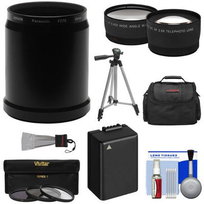Bower AFZ70P58 Conversion Adapter Tube for Panasonic Lumix DMC-FZ70 Camera (58mm) with 2.5x Tele & .45x Wide Lenses + 3 Filters + DMW-BMB9 Battery + Case + Tripod Kit