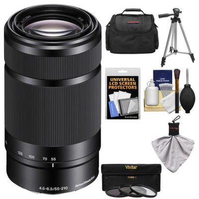 Sony Alpha E-Mount 55-210mm f/4.5-6.3 OSS Zoom Lens (Black) with 3 UV/FLD/PL Filters + Case + Tripod + Accessory Kit
