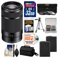 Sony Alpha E-Mount 55-210mm f/4.5-6.3 OSS Zoom Lens (Black) with Sony Case + 32GB Card + (2) NP-FW50 Batteries + 3 UV/FLD/PL Filters + Tripod + Kit