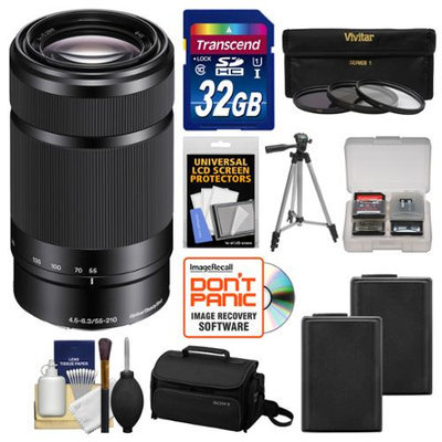 Sony Alpha E-Mount 55-210mm f/4.5-6.3 OSS Zoom Lens (Black) with Sony Case + 32GB Card + (2) NP-FW50 Batteries + 3 UV/FLD/PL Filters + Tripod + Kit