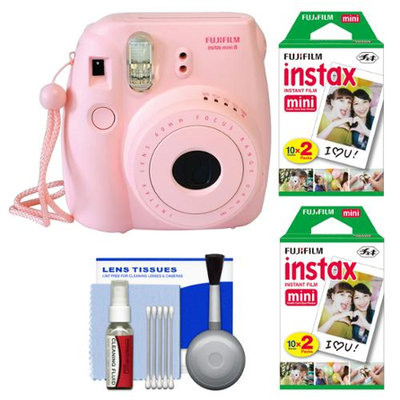 Fujifilm Instax Mini 8 Instant Film Camera (Pink) with (2) Instant Film + Cleaning Kit