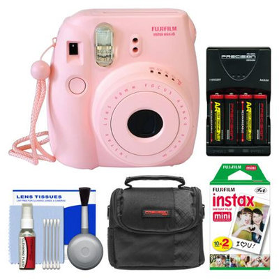 Fujifilm Instax Mini 8 Instant Camera Pink + 20 Film + Case + (4) Batt + Kit