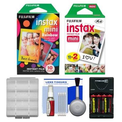 Essentials Bundle for Fujifilm Instax Mini 8 Instant Film Camera with 20 Twin & 10 Rainbow Prints + Batteries & Charger + Kit
