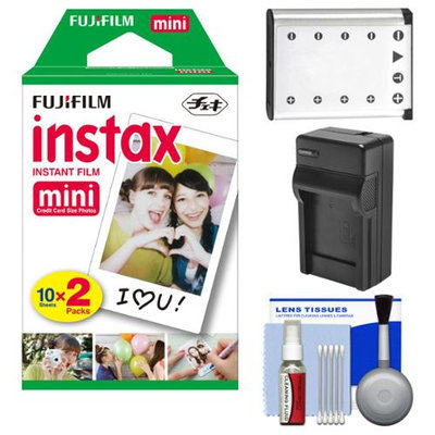 Essentials Bundle for Fujifilm Instax Mini 90 Instant Film Camera with 20 Twin Color Prints + Battery & Charger + Cleaning Kit