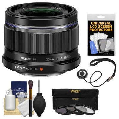 Olympus M.Zuiko 25mm f/1.8 Digital Lens (Black) with 3 UV/FLD/PL Filters + Accessory Kit