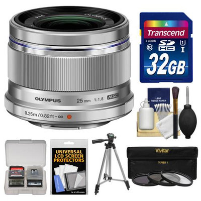 Olympus M.Zuiko 25mm f/1.8 Digital Lens (Silver) with 32GB Card + Tripod + 3 UV/ND8/PL Filters + Accessory Kit