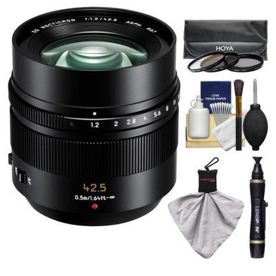 Panasonic Lumix G Leica 42.5mm f/1.2 DG Nocticron ASPH. Lens for G Series Cameras (Black) with 3 UV/CPL/ND8 Filters + Accessory Kit