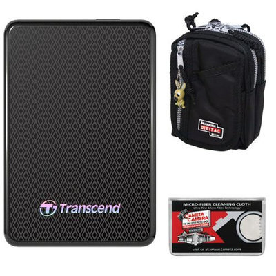 Transcend 256GB USB 3.0 ESD400 Portable Solid State Hard Drive + Case + Cloth