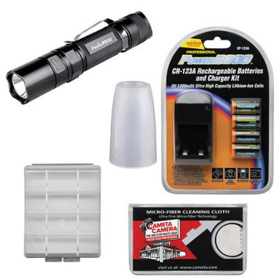 Fenix PD32 LED Waterproof Torch Flashlight (Black) with Diffuser Tip + 4 Recharageable Batteries & Charger + Cloth