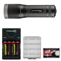 LED Lenser M14X LED Flashlight with Intelligent Clip (650 Lumens) with 4 AA Rechargeable Batteries + Charger + Battery Case + Cleaning Cloth