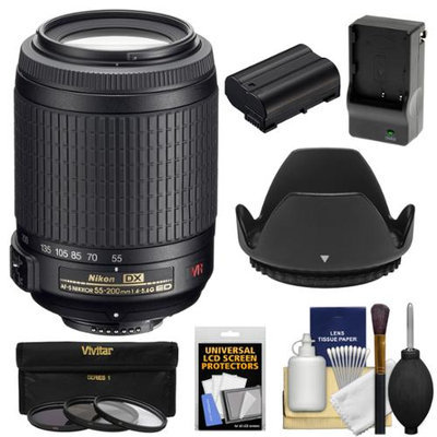Nikon 55-200mm f/4-5.6G VR DX AF-S ED Zoom-Nikkor Lens with EN-EL15 Battery & Charger + 3 UV/CPL/ND8 Filters + Hood + Kit