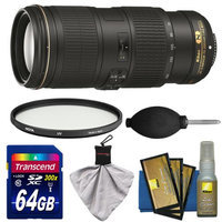 Nikon 70-200mm f/4G VR AF-S ED Nikkor-Zoom Lens with UV Filter + 64GB SD Card + Kit