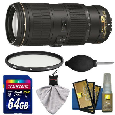Nikon 70-200mm f/4G VR AF-S ED Nikkor-Zoom Lens with UV Filter + 64GB SD Card + Kit