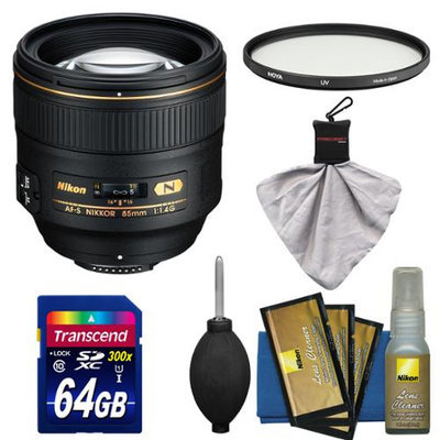 Nikon 85mm f/1.4 G AF-S Nikkor Lens with UV Filter + 64GB SD Card + Kit