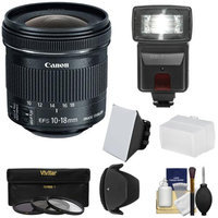Canon EF-S 10-18mm f/4.5-5.6 IS STM Zoom Lens with Flash + 3 Filters + Diffusers + Hood + Kit