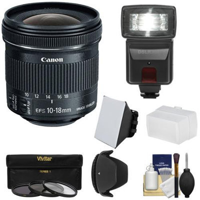 Canon EF-S 10-18mm f/4.5-5.6 IS STM Zoom Lens with Flash + 3 Filters + Diffusers + Hood + Kit