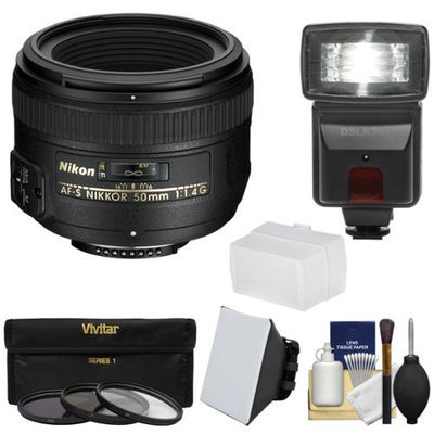 Nikon 50mm f/1.4G AF-S Nikkor Lens with 3 Filters + Flash & 2 Diffusers + Kit