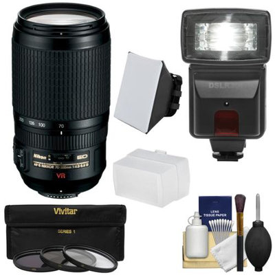 Nikon 70-300mm f/4.5-5.6 G VR AF-S ED-IF Zoom-Nikkor Lens with 3 Filters + Flash & 2 Diffusers + Kit