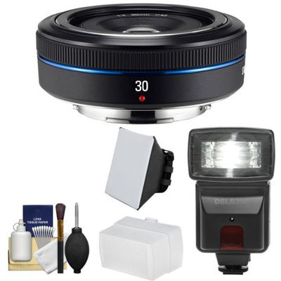 Samsung 30mm f/2.0 NX Lens (Black) with Flash + Diffusers + Cleaning Kit