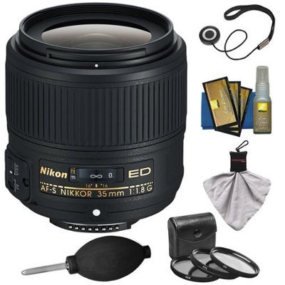 Nikon 35mm f/1.8G AF-S ED Nikkor Lens with 3 UV/CPL/ND8 Filters + Cleaning & Accessory Kit