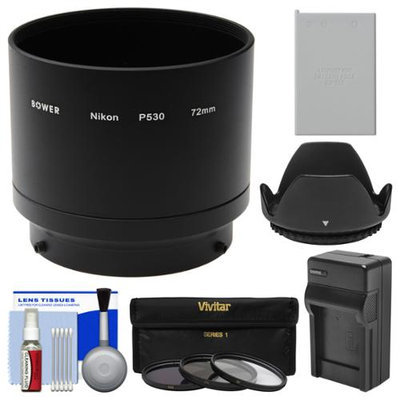 Bower ANP53072 Conversion Adapter Tube for Nikon Coolpix P530 Camera (72mm) with EN-EL5 Battery & Charger + 3 UV/CPL/ND8 Filters + Lens Hood + Kit