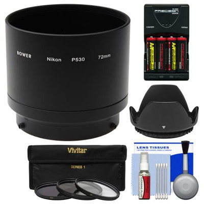 Bower ANP53072 Conversion Adapter Tube for Nikon Coolpix L830 Camera (72mm) with Case + Batteries & Charger + 3 UV/CPL/ND8 Filters + Lens Hood Kit