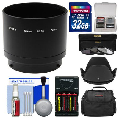Bower ANP53072 Conversion Adapter Tube for Nikon Coolpix L830 Camera (72mm) with 32GB Card + Case + Batteries & Charger + 3 UV/CPL/ND8 Filters + Lens Hood Kit