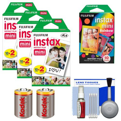 Essentials Bundle for Fujifilm Instax SHARE SP-1 Instant Film Smartphone Printer (White) with 60 Twin Color & 10 Rainbow Prints + (2) Batteries Kit