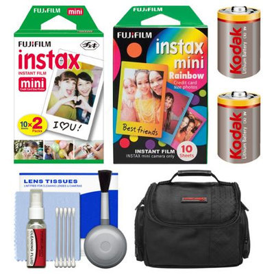 Essentials Bundle for Fujifilm Instax SHARE SP-1 Instant Film Smartphone Printer (White) with 20 Twin Color & 10 Rainbow Prints + Case + (2) CR2 Batteries + Cleaning Kit