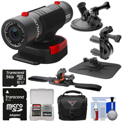 Replay XD 1080 Mini Digital HD Video Camera Camcorder with 64GB Card + Car Suction Cup Dashboard Handlebar Bike & Helmet Mounts + Case + Kit