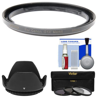 Bower FA-DC58E Conversion Adapter Ring for Canon PowerShot G1 X Mark II Camera (58mm) with Lens Hood + 3 UV/CPL/ND8 Filters + Kit