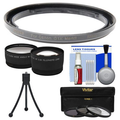 Bower FA-DC58E Conversion Adapter Ring for Canon PowerShot G1 X Mark II Camera (58mm) with Flex Tripod + 3 UV/CPL/ND8 Filters + Tele/Wide Lenses Kit