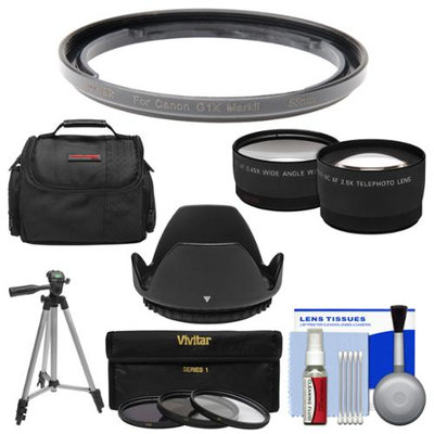 Bower FA-DC58E Conversion Adapter Ring for Canon PowerShot G1 X Mark II Camera (58mm) with Case + Tripod + Hood + Tele/Wide Lenses + 3 UV/CPL/ND8 Filters + Kit