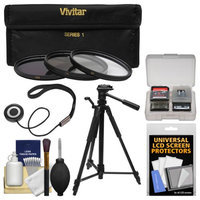 Vivitar 3-Piece Multi-Coated HD Filter Set (49mm UV/CPL/ND8) with Tripod + Accessory Kit