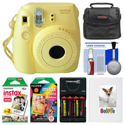 Fujifilm Instax Mini 8 Instant Film Camera (Yellow) with Photo Album + Instant Film & Rainbow Film + Case + Batteries & Charger Kit
