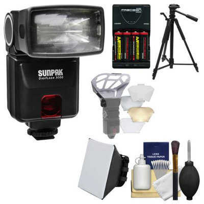 Sunpak DigiFlash 3000 Electronic Flash Unit (for Nikon iTTL) with Batteries & Charger + Tripod + Soft Box + Diffuser Bouncer + Kit