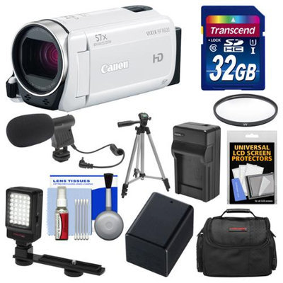 Canon Vixia HF R600 1080p HD Video Camcorder (White) with 32GB Card + Case + LED Light + Microphone + Battery & Charger + Tripod Kit