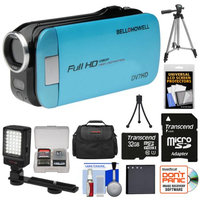 Bell & Howell Slice2 DV7HD 1080p HD Slim Video Camera Camcorder (Blue) with 32GB Card + Battery + Case + Tripods + LED Light + Kit