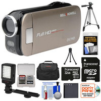 Bell & Howell Slice2 DV7HD 1080p HD Slim Video Camera Camcorder (Champagne) with 32GB Card + Battery + Case + Tripods + LED Light + Kit