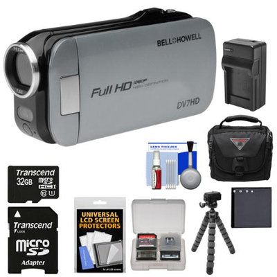 Bell & Howell Slice2 DV7HD 1080p HD Slim Video Camera Camcorder (Gray) with 32GB Card + Battery + Charger + Case + Flex Tripod + Kit