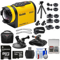 Kodak PixPro SP1 Video Action Camera Camcorder - Aqua Sport Pack with Suction Cup & Wrist Mounts + 32GB Card + Case + Flex Tripod + Kit