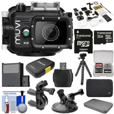 Veho Muvi K2 Wi-Fi Waterproof HD Video Action Camera Camcorder & 100m Underwater Housing with 32GB Card + Car Suction Cup & Handlebar Bike Mounts + Battery + Tripod + Case + Kit