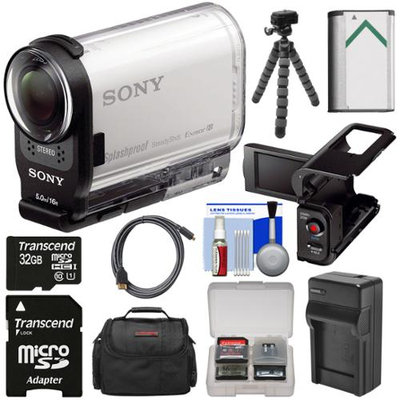 Sony Action Cam HDR-AS200V Wi-Fi HD Video Camera Camcorder with AKA-LU1 LCD Cradle + 32GB Card + Battery + Charger + Case + Tripod + Kit