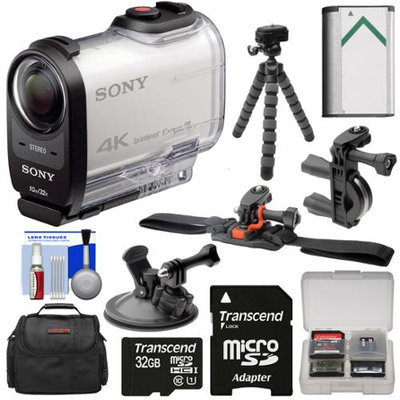 Sony Action Cam FDR-X1000V Wi-Fi 4K HD Video Camera Camcorder with 32GB Card + Helmet Handlebar & Suction Cup Mounts + Battery + Case + Tripod + Kit