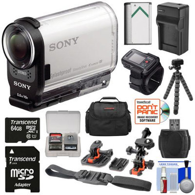 Sony Action Cam FDR-X1000VR Wi-Fi 4K HD Video Camera Camcorder & Live View Remote with 64GB Card + 2 Helmet & Flat Surface Mounts + Battery + Charger + Case + Tripod + Kit