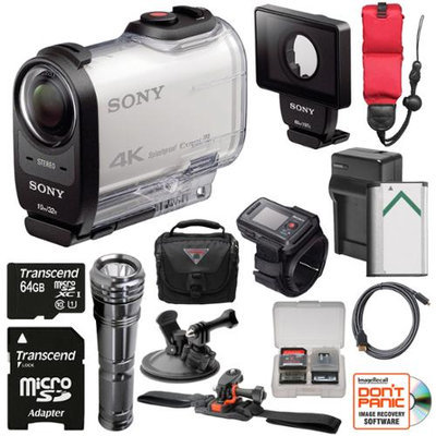 Sony Action Cam FDR-X1000VR Wi-Fi 4K HD Video Camera Camcorder & Live View Remote with DDX1 Dive Door + 64GB Card + Helmet & Suction Cup Mounts + Battery + Case + LED + Kit