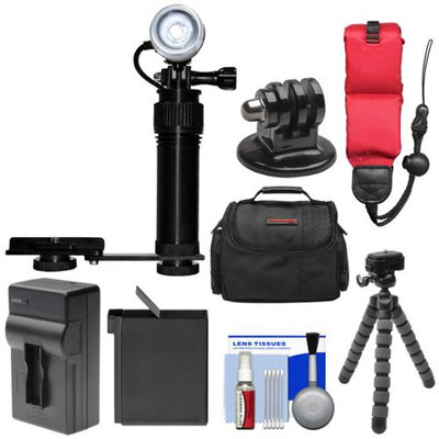 Intova Underwater Action Video Light with Camera Bracket Mount with AHDBT-401 Battery + Charger + Floating Strap + Case + Tripod Kit Kit for GoPro HERO4
